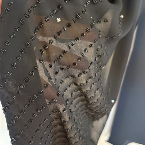 JS Signature Black chiffon Draped Asymmetrical Top embellished split sleeves Med - Picture 7 of 13